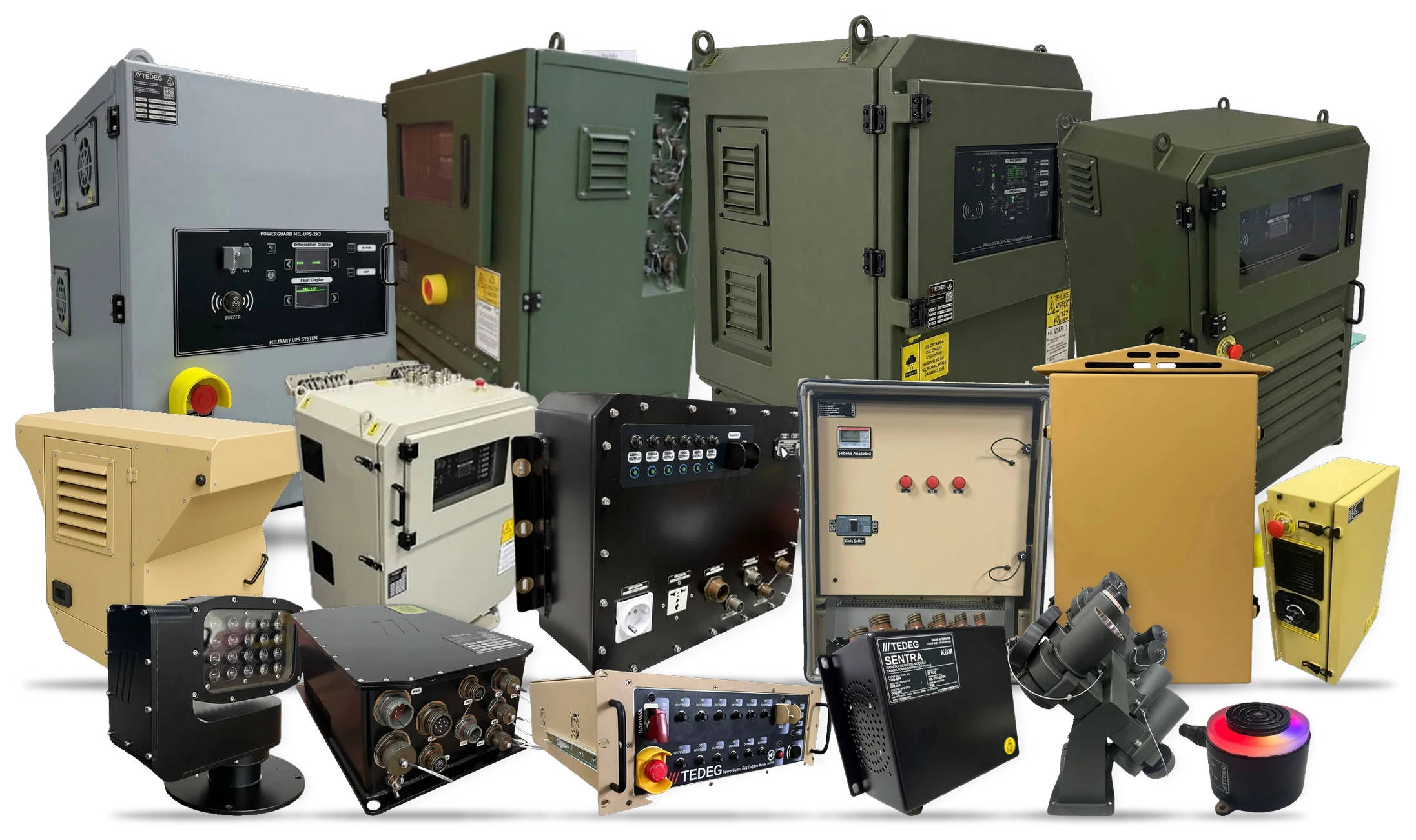 TEDEG Defence product family: military power distribution units, frequency converters, power converters, auxiliary power units, vetronics and tactical systems